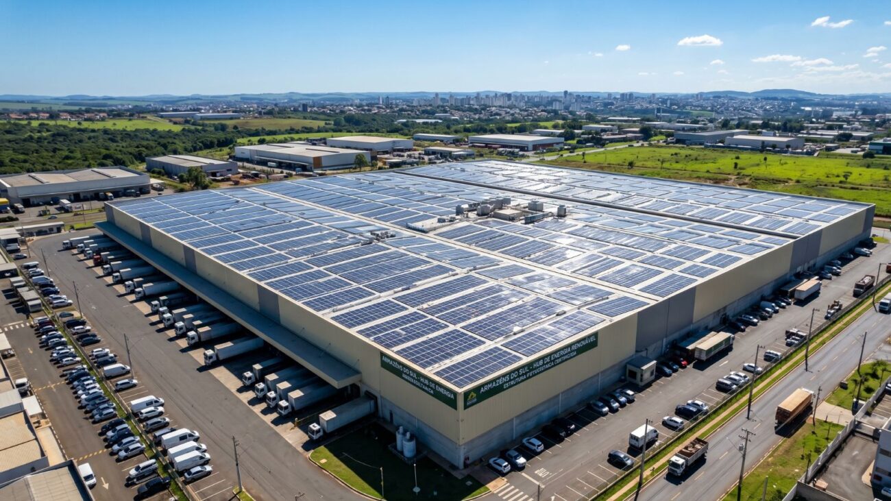 Casa residencial brasileira com painéis solares instalados no telhado